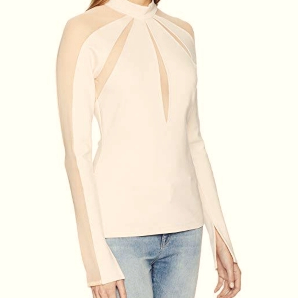 XS Free People soft pink mesh cutout top